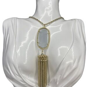 KENDRA SCOTT Rayne Light Gray Glass Pendant 32" Gold Chain Necklace 1169